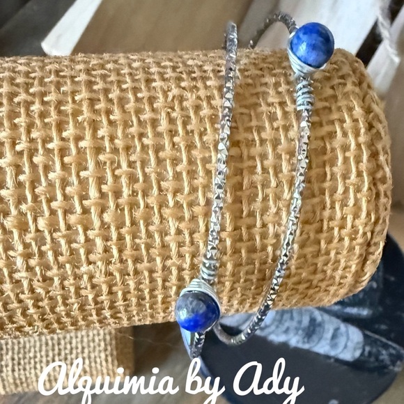 Lapis Lazuli silver bangle bracelet - Picture 1 of 4
